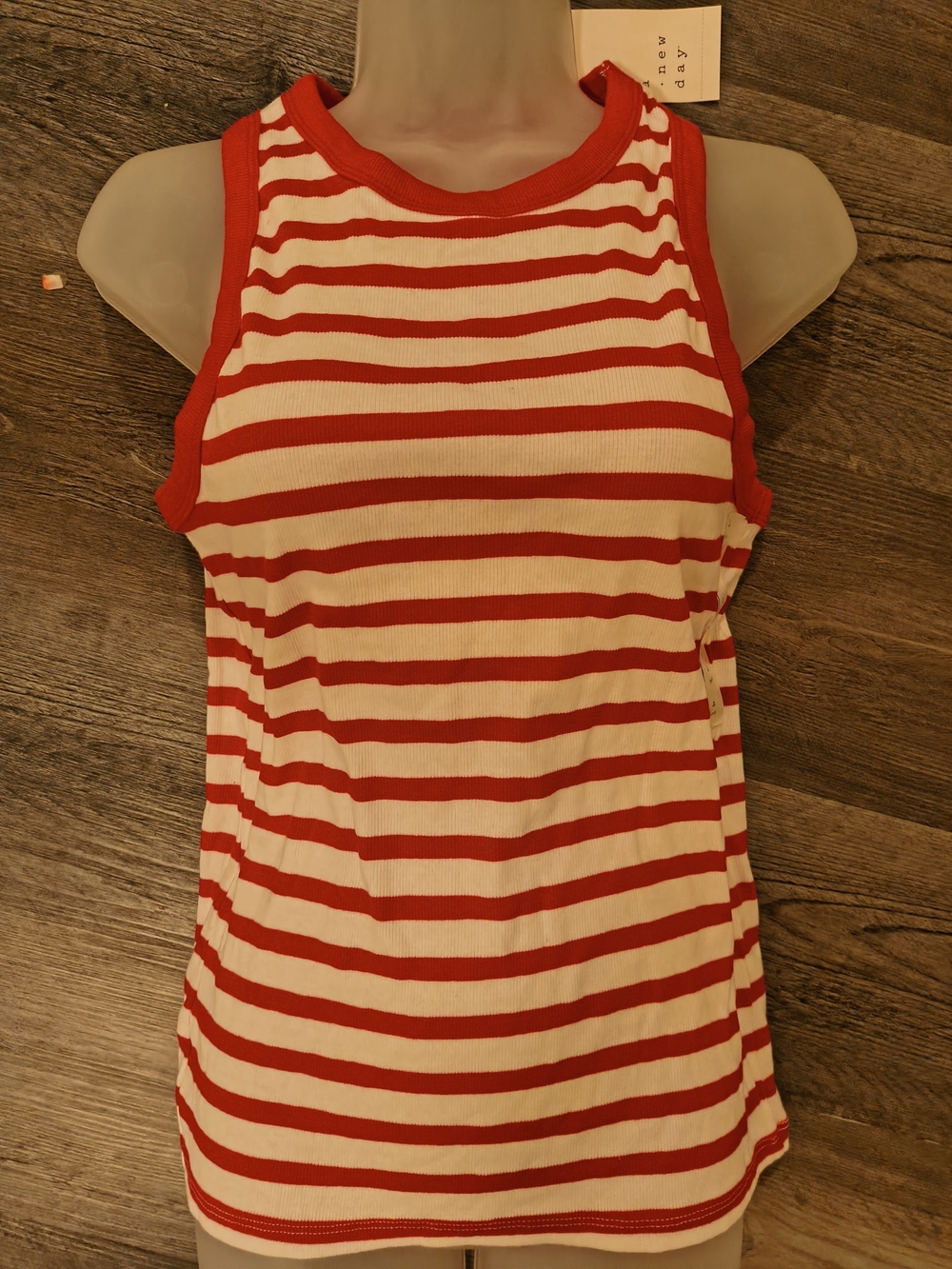 Striped Red and White Sleeveless Rib Tank Top
